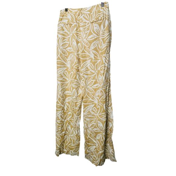 TOCCIN X RTR Brown Tan Floral Printed Wide-Leg Linen Blend Classic Trousers 6 - Picture 5 of 15